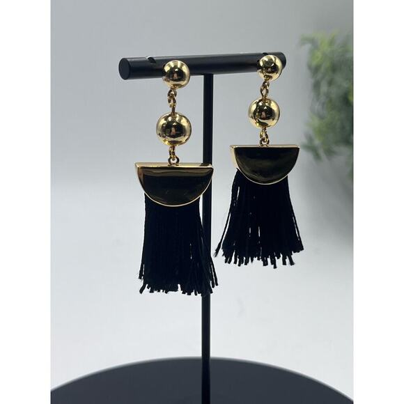 J. Crew Gold Tone Black Fringe Dangle Earrings - Picture 3 of 16